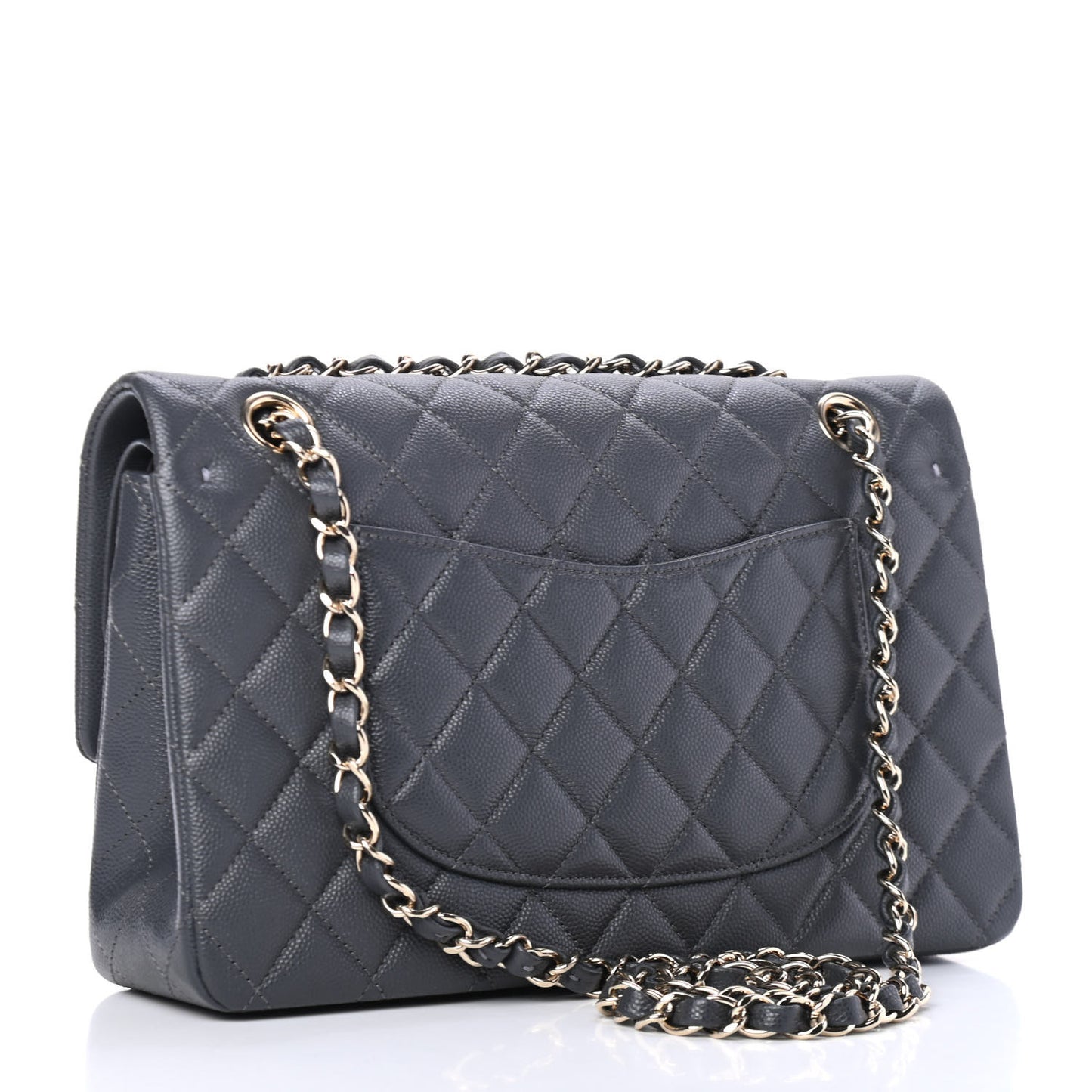 Caviar Quilted Medium Double Flap Dark Grey