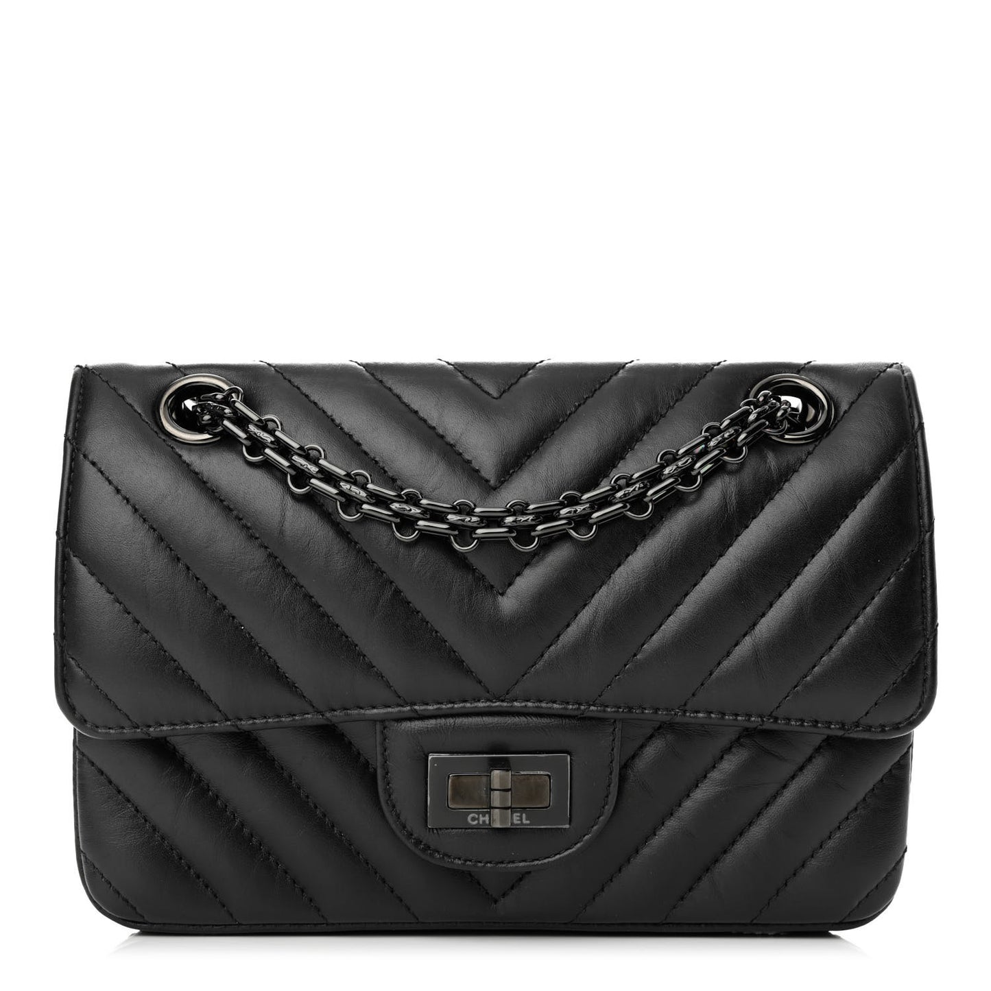 Aged Calfskin Chevron Quilted 2.55 Reissue Mini Flap So Black