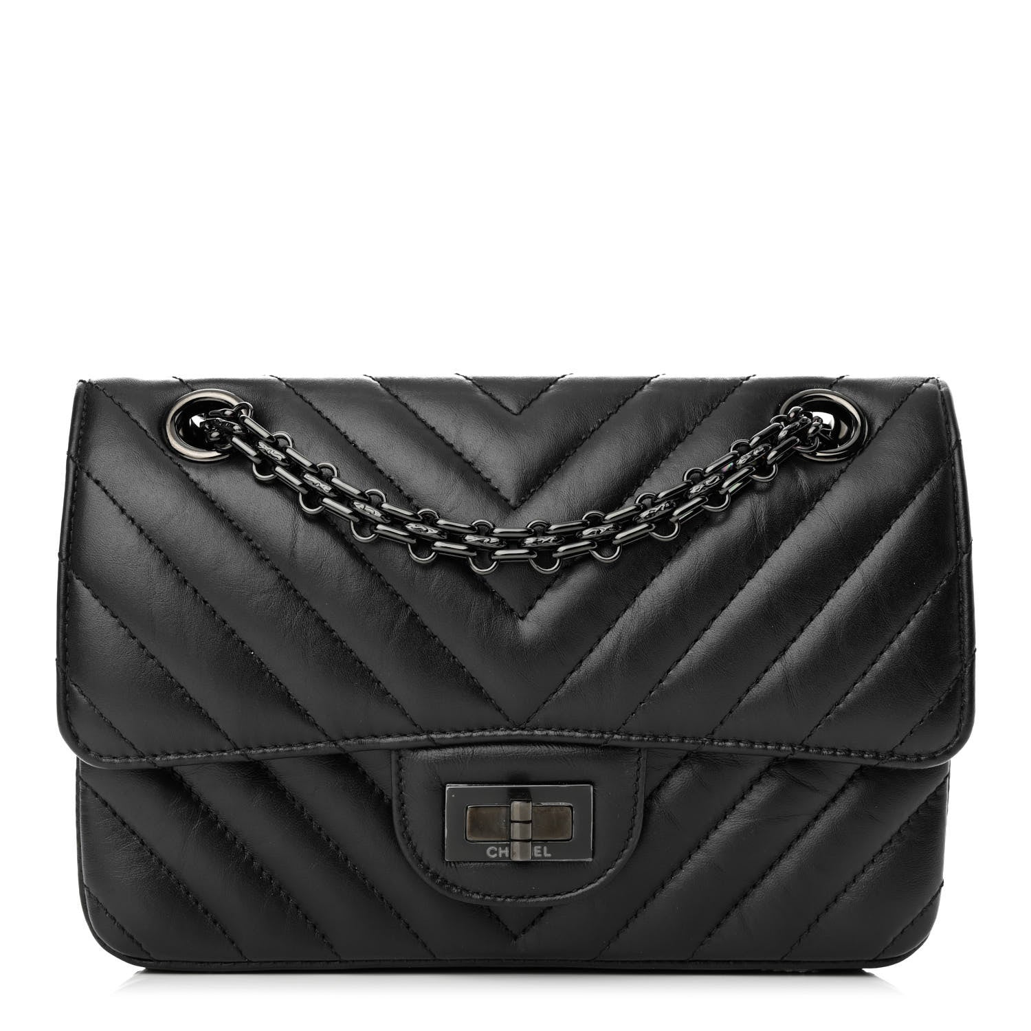 Chanel Aged Calfskin Chevron Quilted 2.55 Reissue Mini Flap So Black 1 of 12