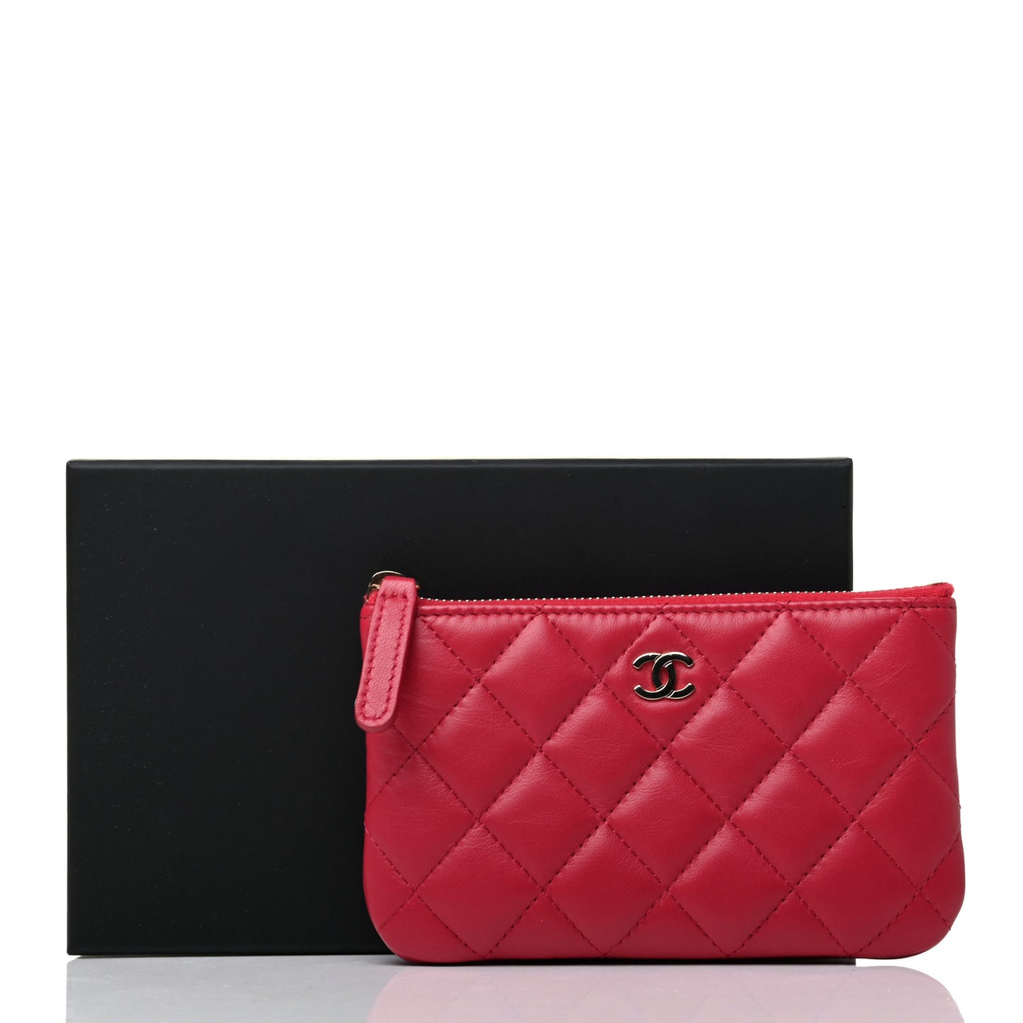 Lambskin Quilted Small Cosmetic Case Dark Pink
