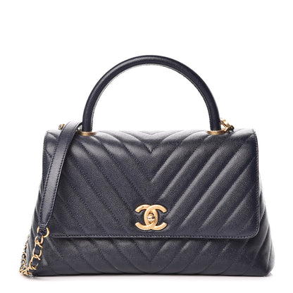 Chanel Caviar Chevron Quilted Small Coco Handle Flap Navy 1 of 12