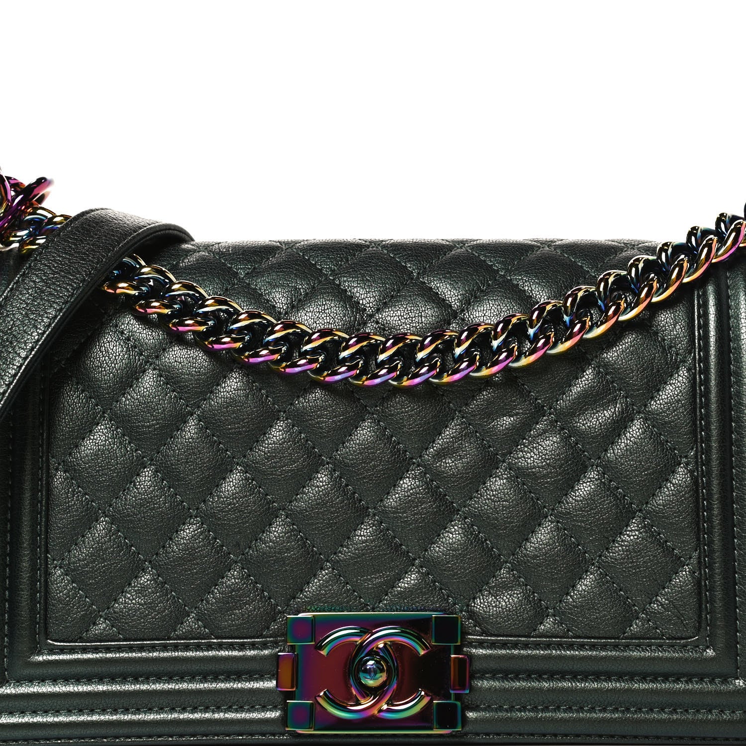 Chanel Iridescent Goatskin Quilted Medium Boy Flap Green 7 of 9