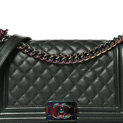 Chanel Iridescent Goatskin Quilted Medium Boy Flap Green 7 of 9