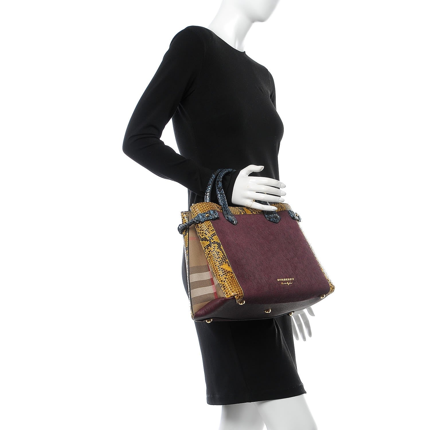 Burberry Python Grainy Calfskin House Check Medium Banner Tote Elderberry 3 of 10