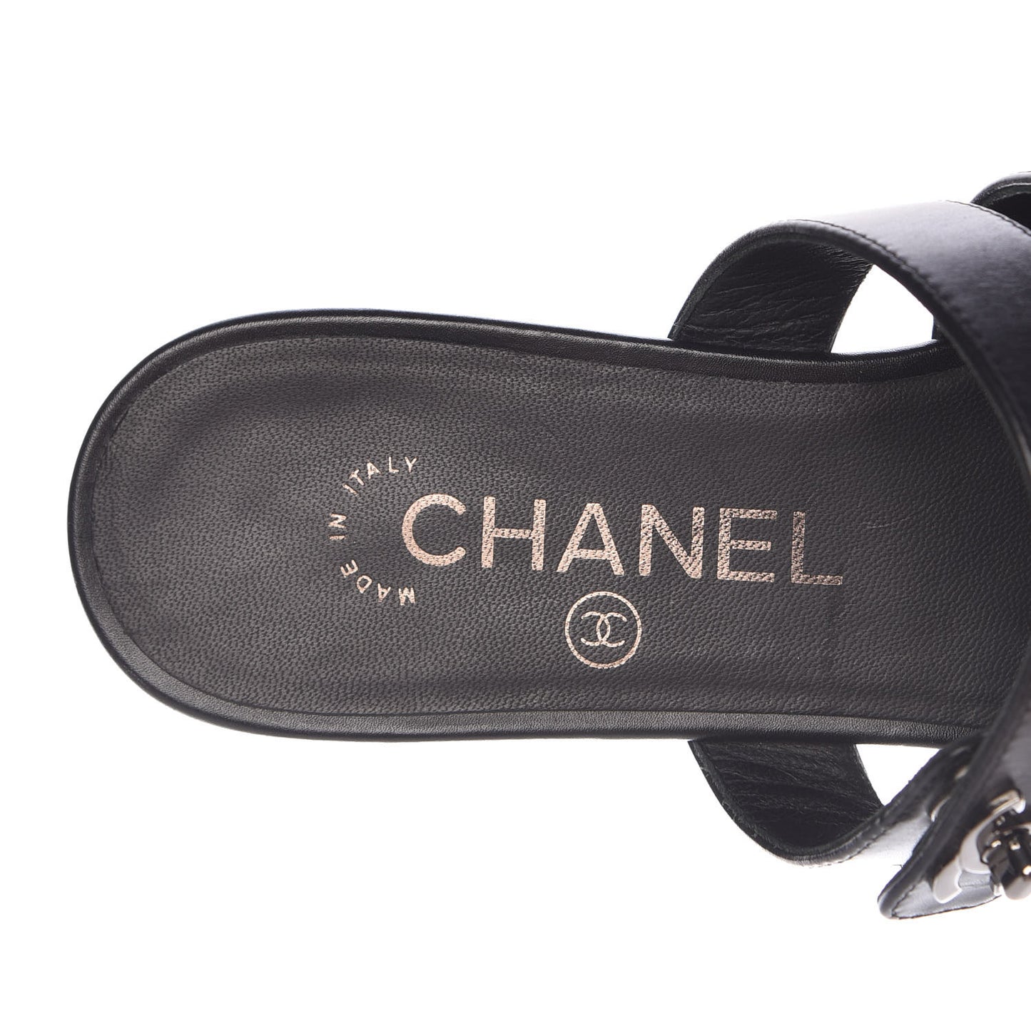Calfskin CC Turnlock Mule Sandals 36 Black