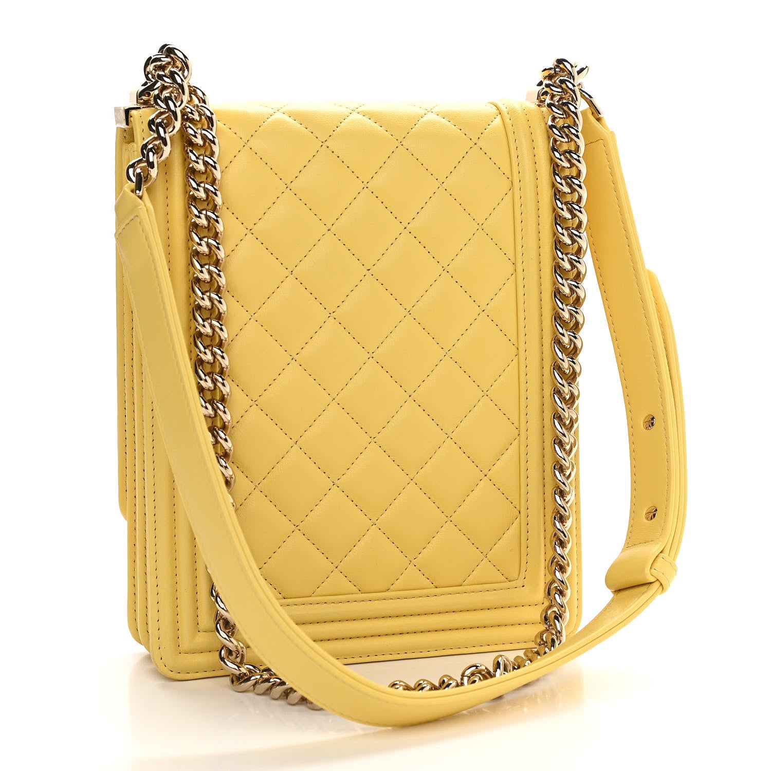 Chanel Lambskin Quilted North South Boy Flap Yellow 3 of 11