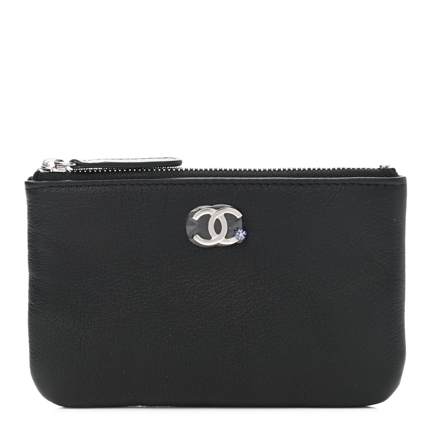 Goatskin Camellia CC Cosmetic Pouch Black