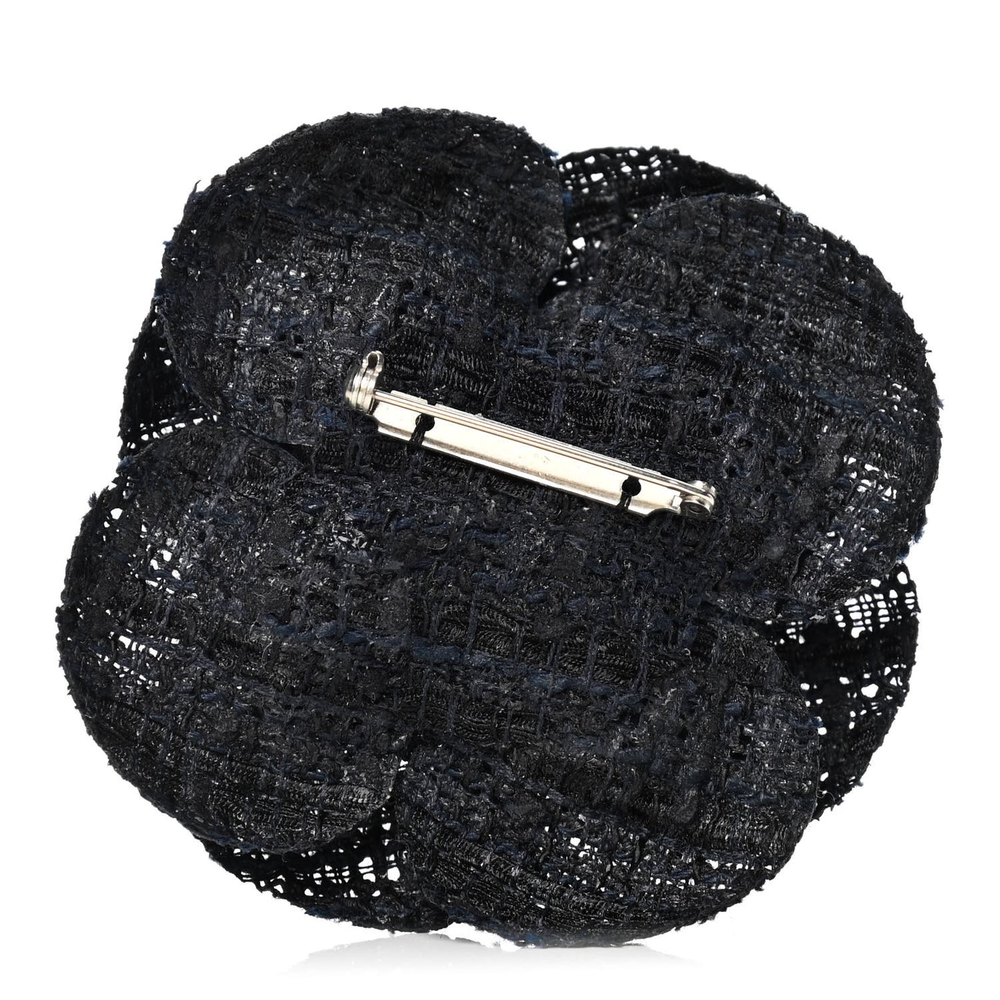 Tweed Camellia Pin Brooch Navy Blue