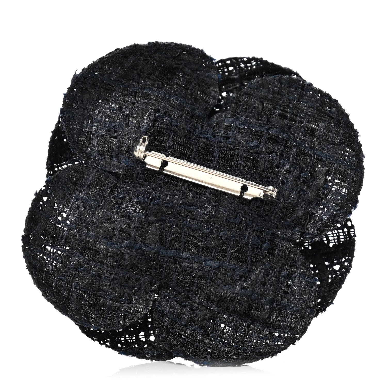 Chanel Tweed Camellia Pin Brooch Navy Blue 2 of 2