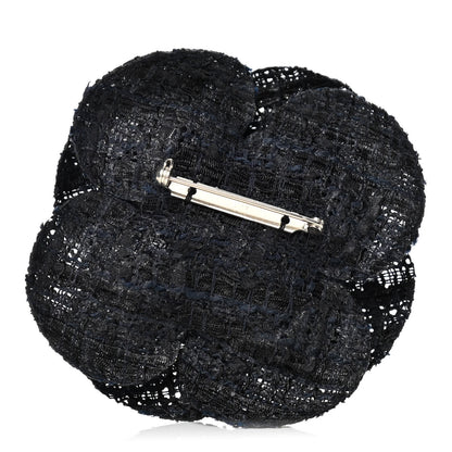 Chanel Tweed Camellia Pin Brooch Navy Blue 2 of 2