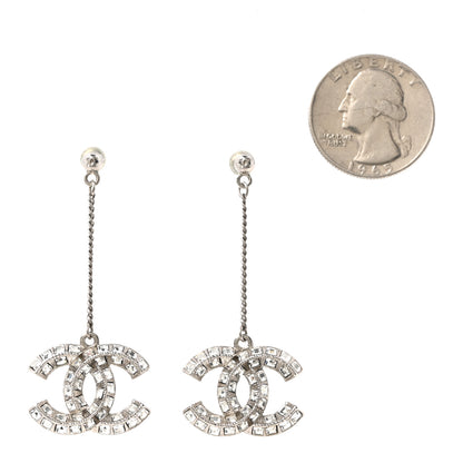 Chanel Baguette Crystal CC Drop Earrings Silver 2 of 5