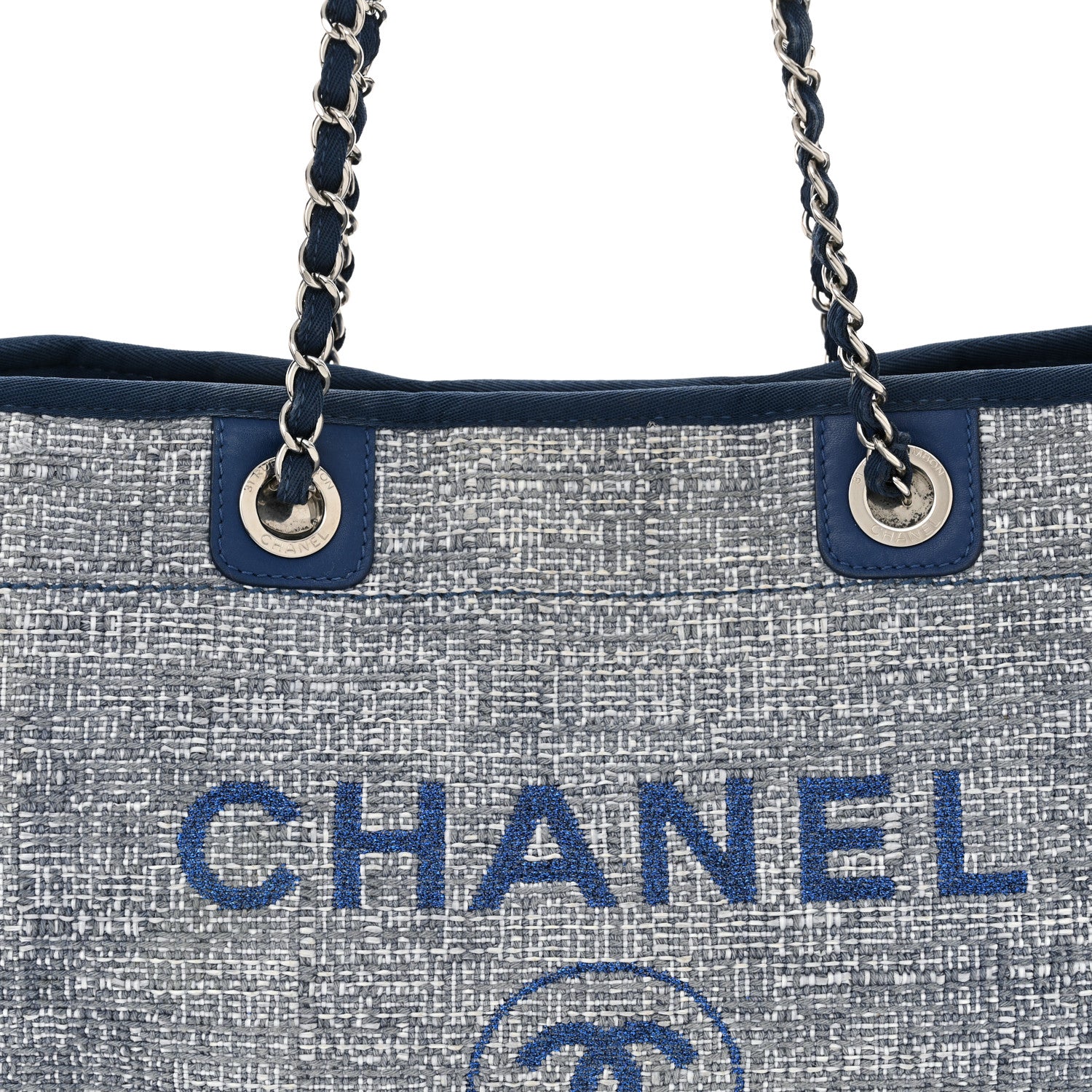 Chanel Woven Straw Raffia Small Deauville Tote Blue 8 of 14