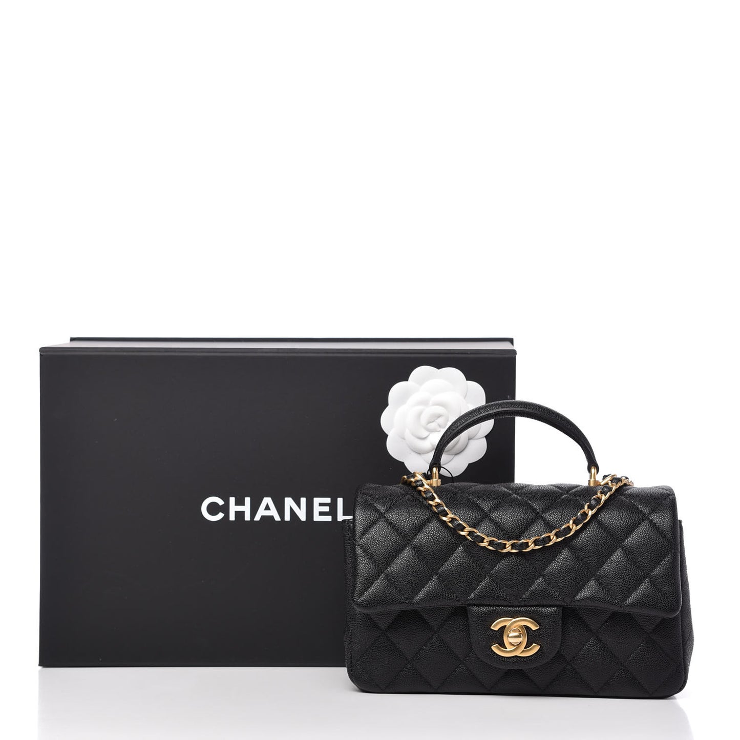 Caviar Quilted Mini Top Handle Rectangular Flap Black