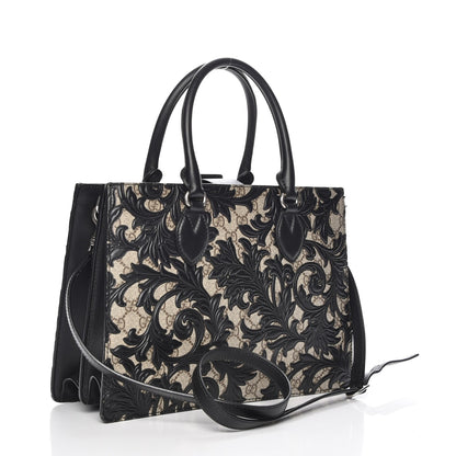 Gucci GG Supreme Monogram Arabesque Small Top Handle Bag Beige Black 4 of 8