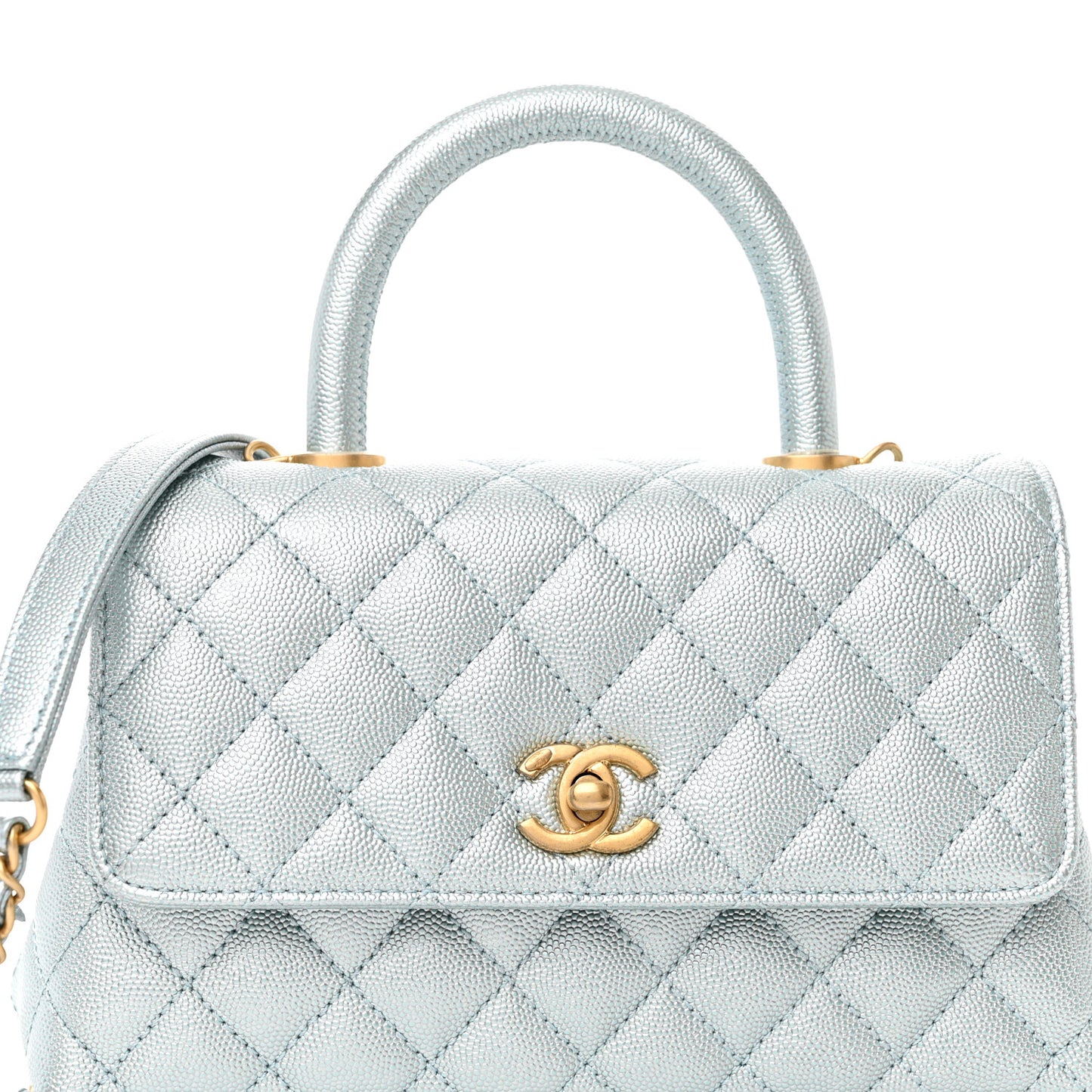 Metallic Caviar Quilted Mini Coco Handle Flap Light Blue