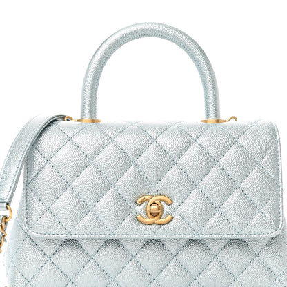 Chanel Metallic Caviar Quilted Mini Coco Handle Flap Light Blue 8 of 11
