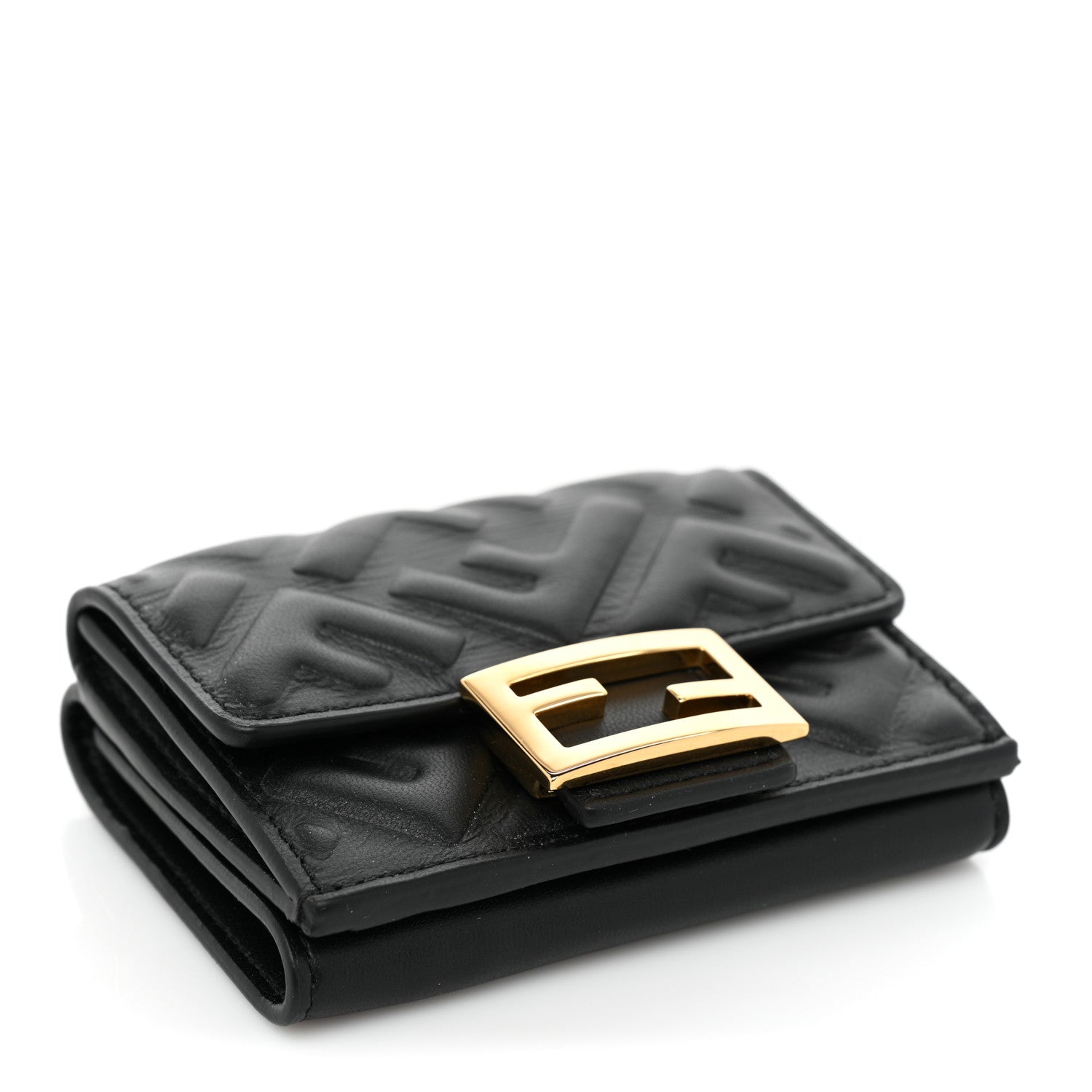 Fendi Nappa Matisse FF Diagonal Embossed Micro Tri-Fold Wallet Black 4 of 10