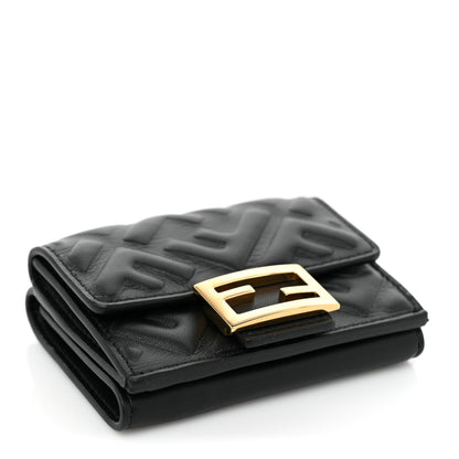 Fendi Nappa Matisse FF Diagonal Embossed Micro Tri-Fold Wallet Black 4 of 10