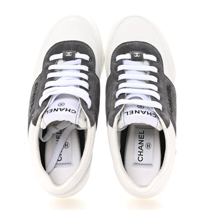 Chanel Calfskin Suede Calfskin Logo Womens Sneakers 35 White Gray 2 of 10