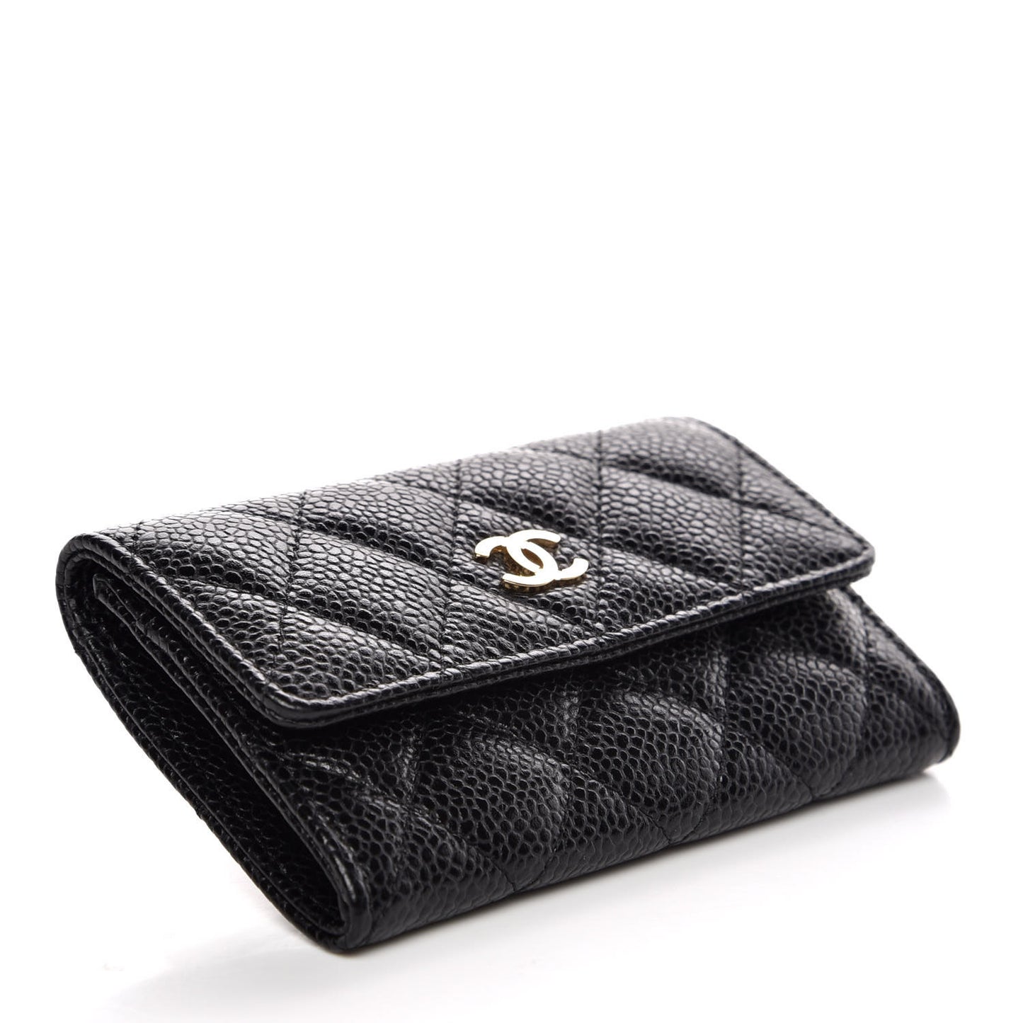 Caviar Quilted Flap Card Holder Black