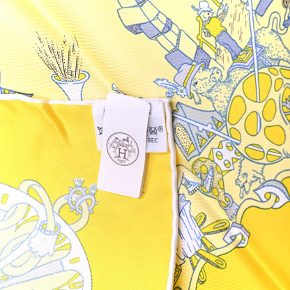 Hermes Silk La Folle Parade Scarf 90 Juane Vif Juane Soufre 3 of 6