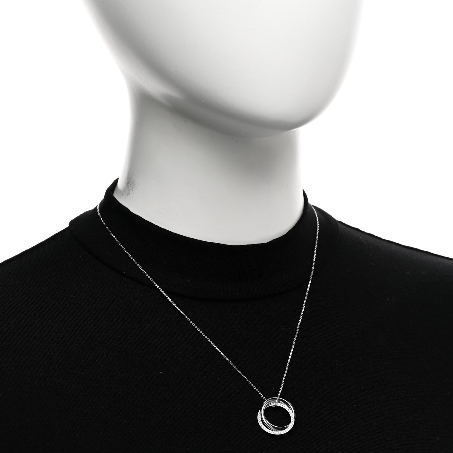 18K White Gold Palladium Black Ceramic Diamond Trinity Pendant Necklace