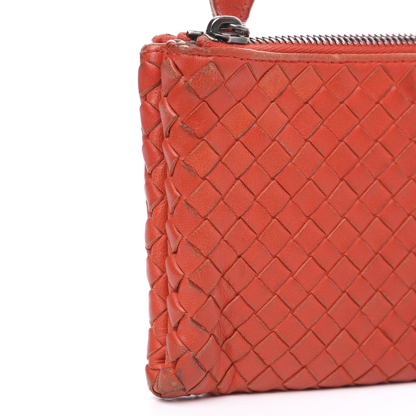 Nappa Intrecciato Double Zip Clutch Geranium