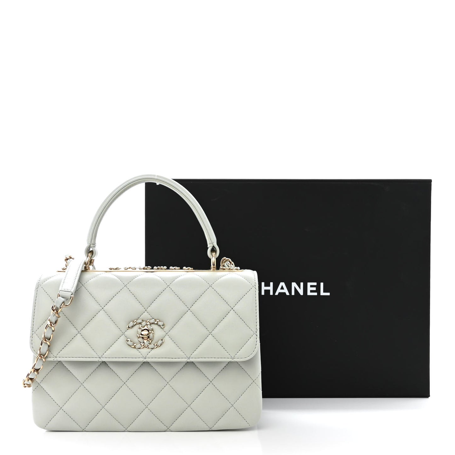Lambskin Quilted Small Trendy Chain CC Flap Dual Handle Bag Light Blue
