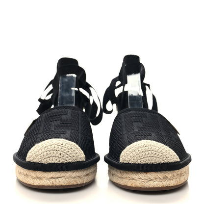 Fendi Canvas FF Embroidered Roma Ankle Wrap Flat Espadrilles 37.5 Black 2 of 8