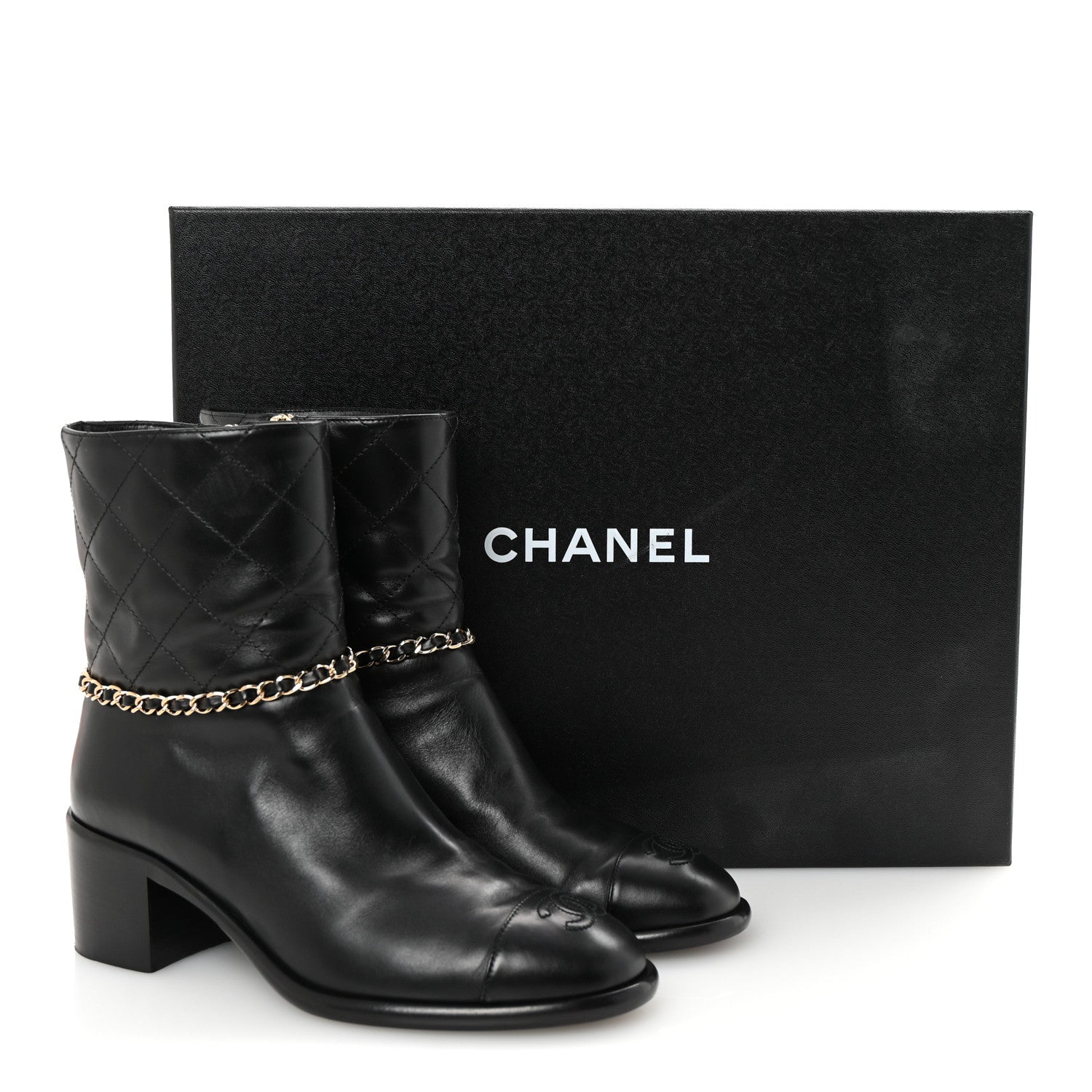 Chanel Calfskin Chain CC Cap Toe Short Boots 37.5 Black 10 of 10