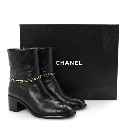 Chanel Calfskin Chain CC Cap Toe Short Boots 37.5 Black 10 of 10