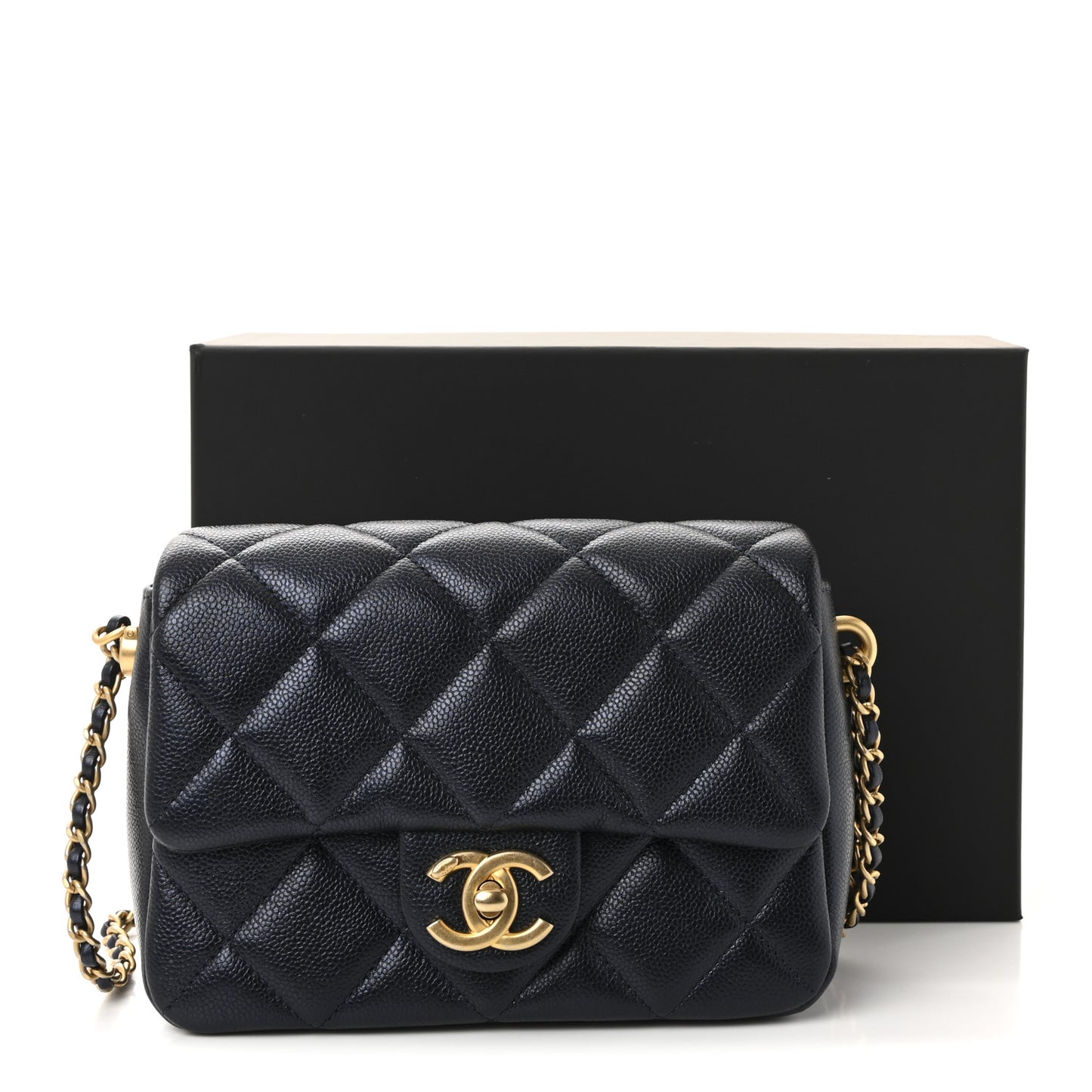 Iridescent Caviar Quilted Mini My Perfect Flap Black