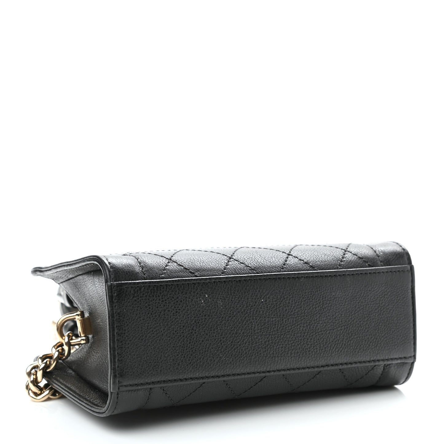 Grained Calfskin Stitched Mini Label Click Shopper Tote Black