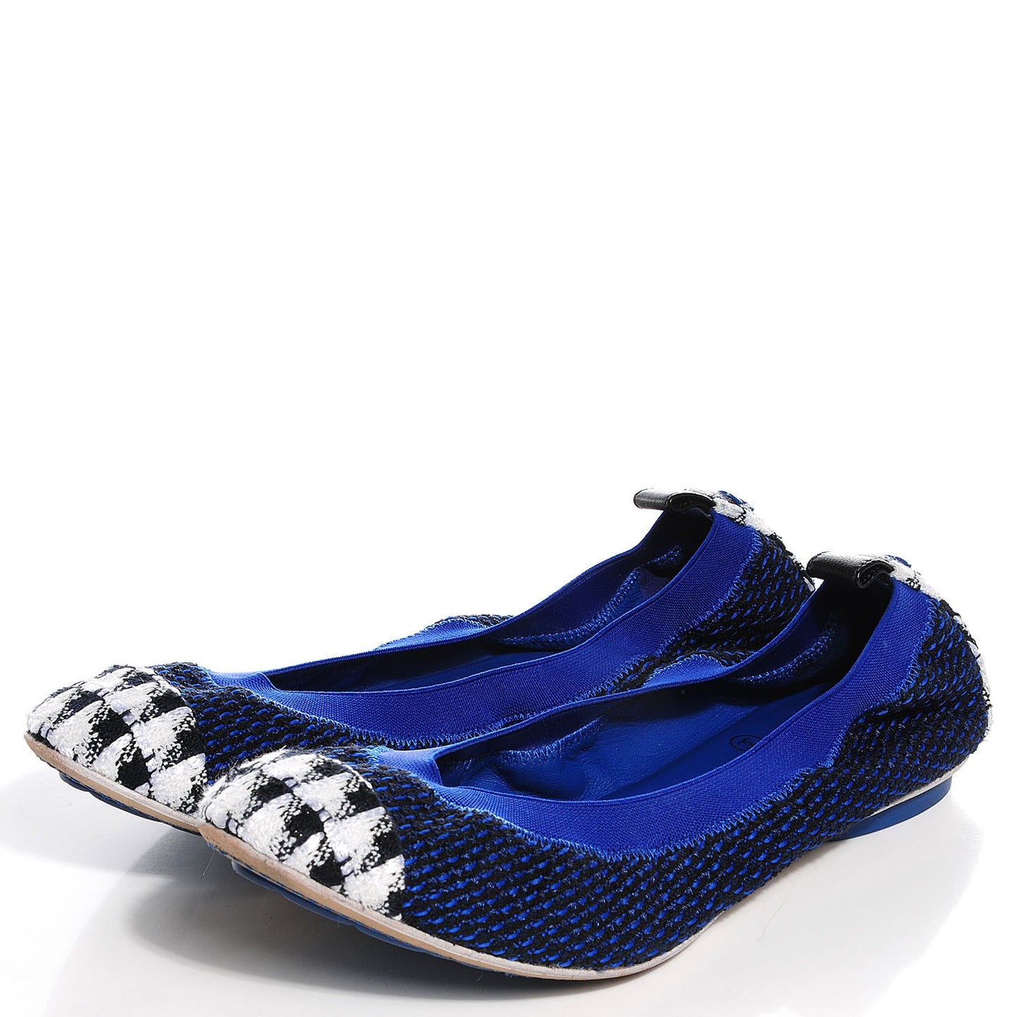 Tweed Cap Toe Ballerina Flats 37.5 Noir Marine Blanc