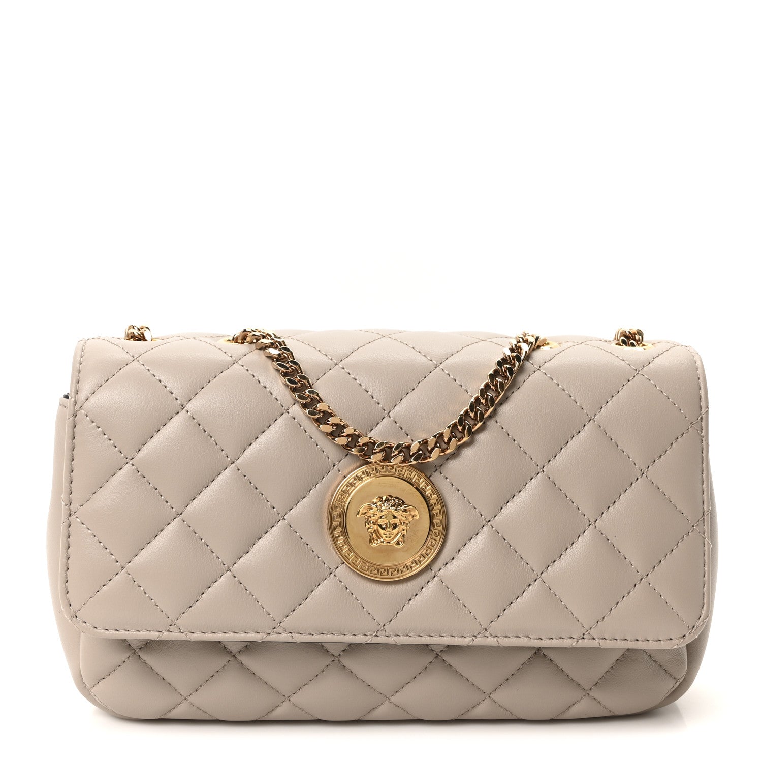 Versace Nappa Quilted Medusa Medium Chain Crossbody Taupe 1 of 10