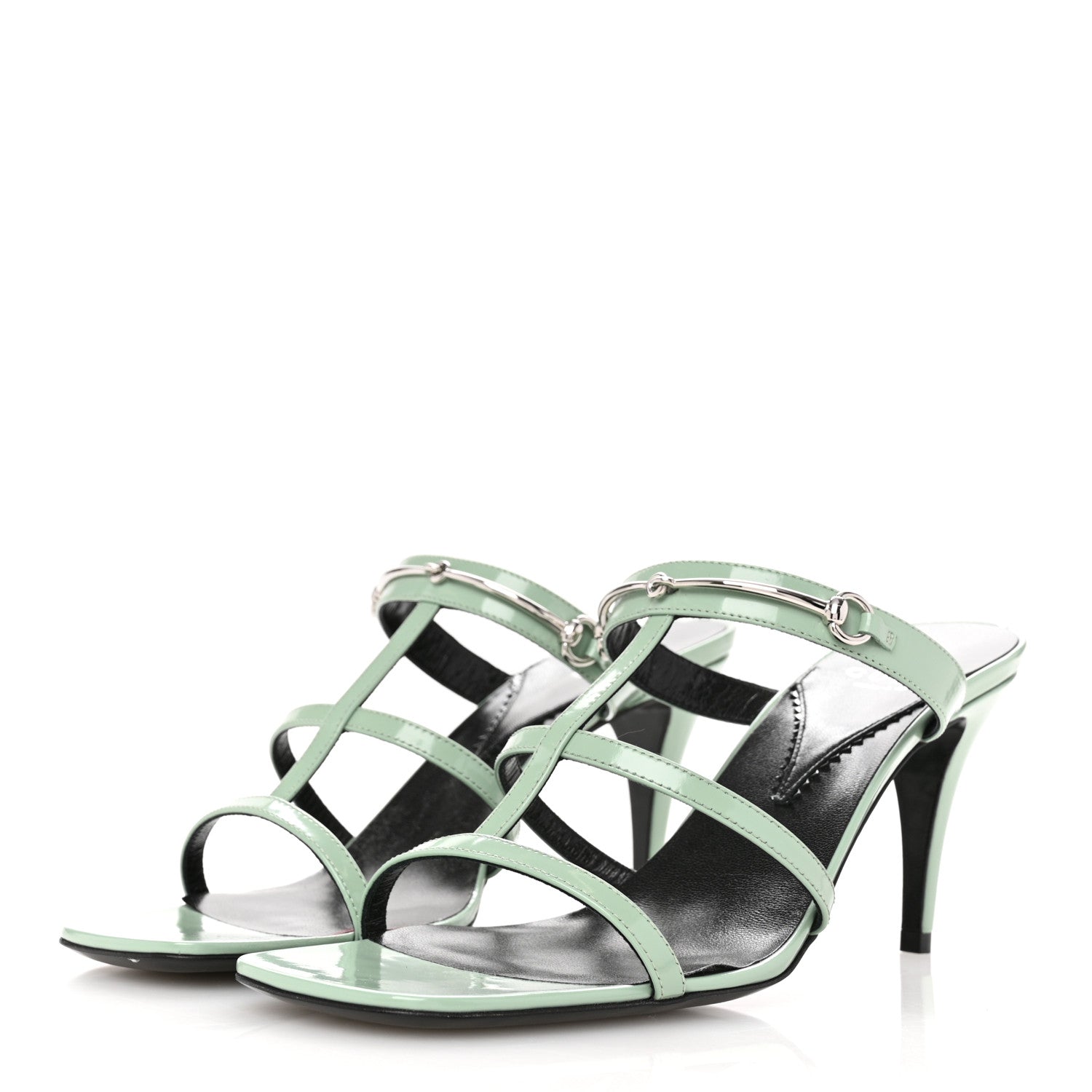 Gucci Regent Calfskin Horsebit Mid Heel Sandals 40 Mystic White 39.5 Pacific Green 4 of 10