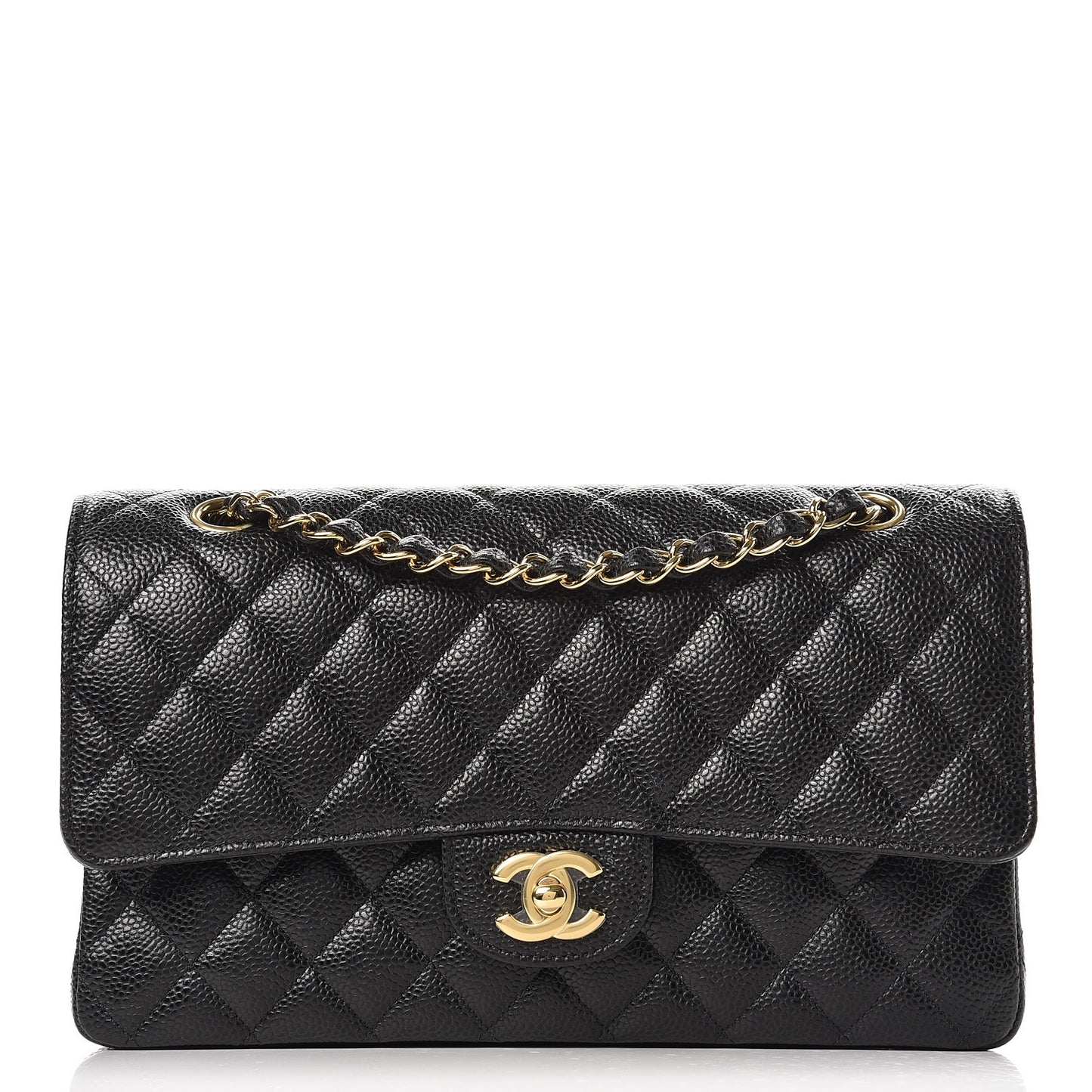 Caviar Quilted Medium Double Flap Black