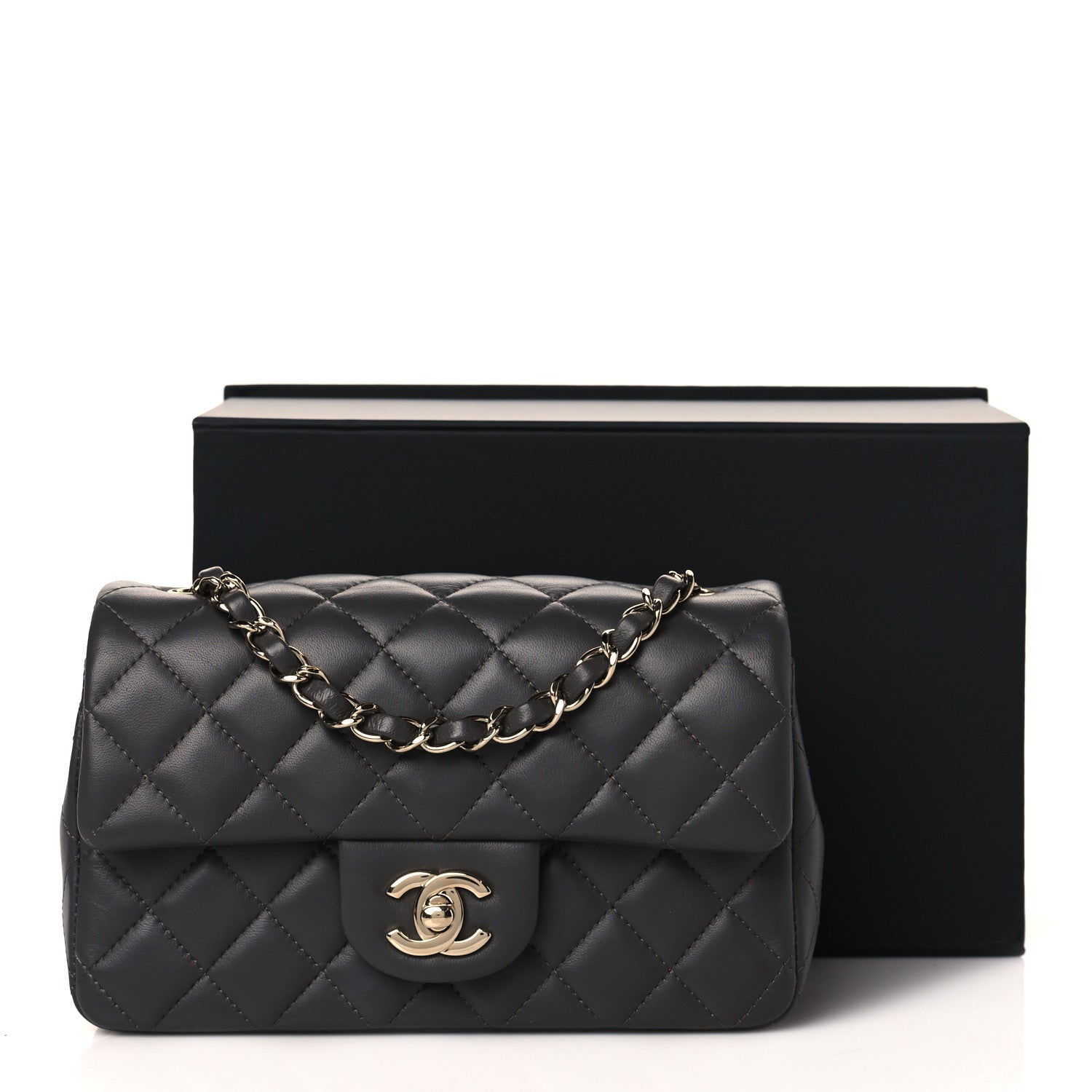 Chanel Lambskin Quilted Mini Rectangular Flap Dark Grey 11 of 11