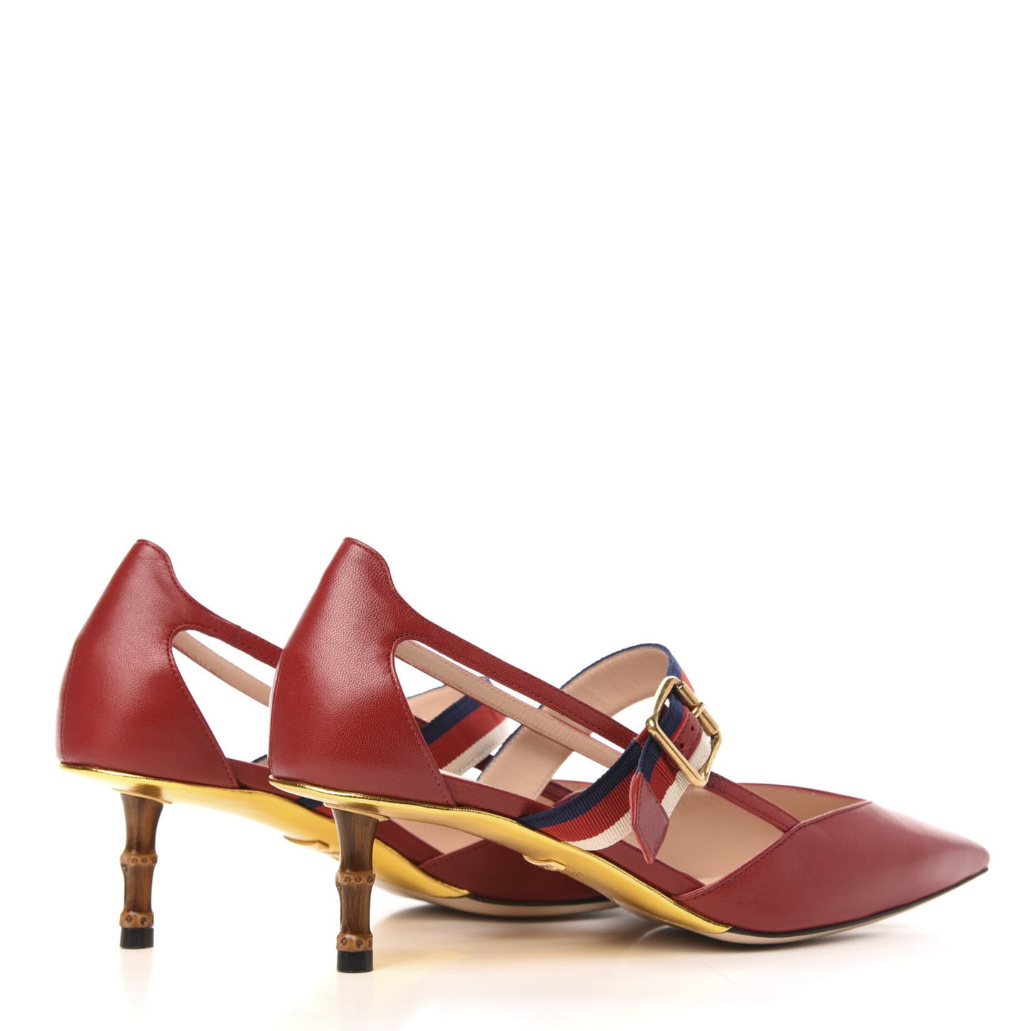 Malaga Kid Grosgrain Sylvie Web Bamboo Low Heel Pumps 38 Red