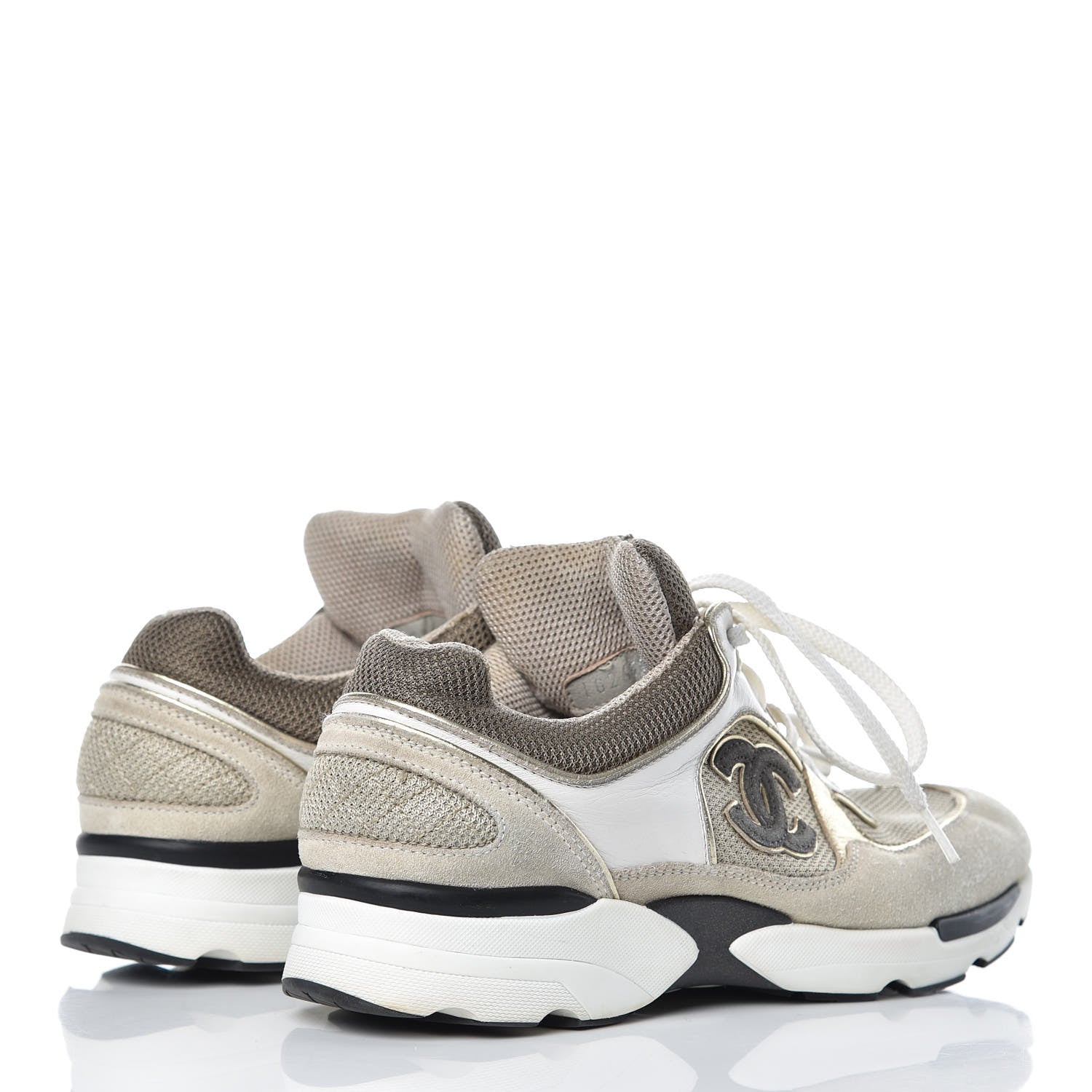 Chanel Suede Calfskin CC Sneakers 37 Beige Gold 4 of 11