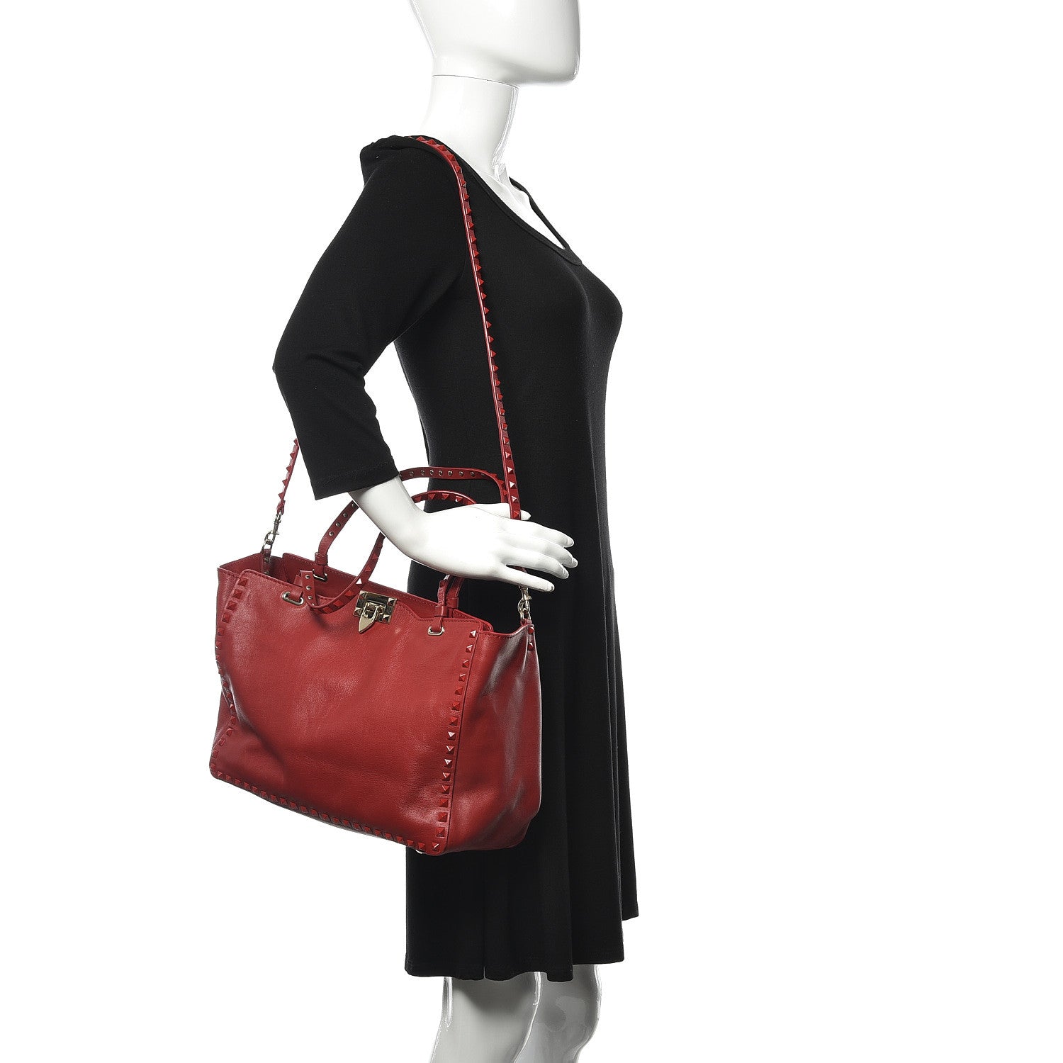Valentino Garavani Vitello Monochrome Medium Rockstud Tote Rosso Valentino 2 of 10
