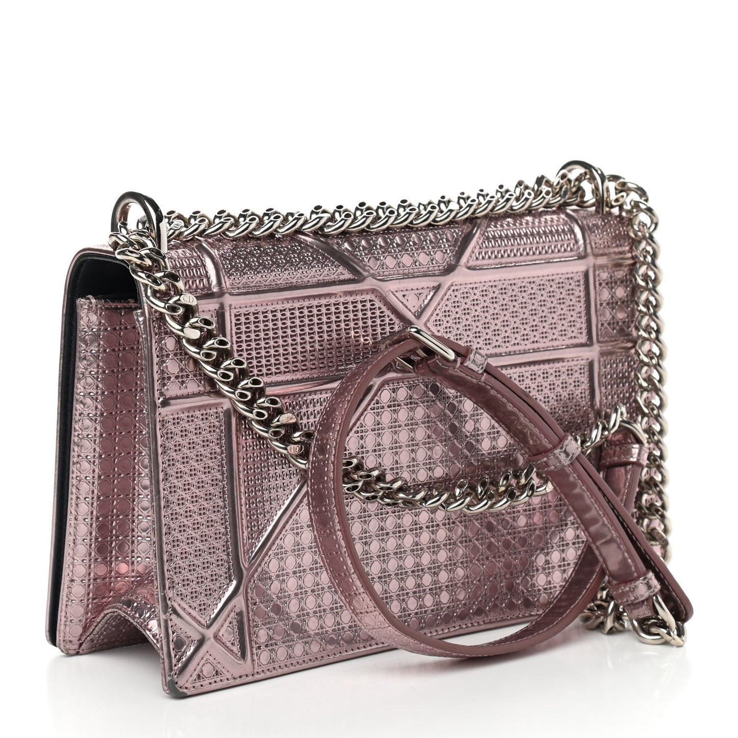 Metallic Patent Micro-Cannage Medium Diorama Flap Bag Pink