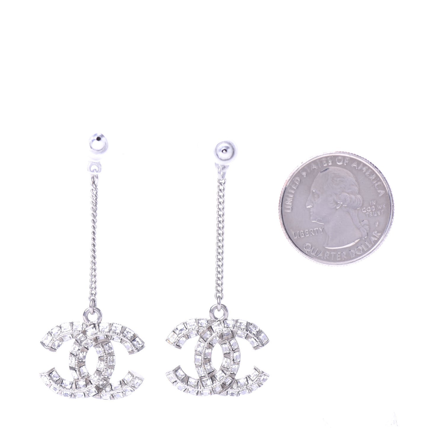 Crystal Baguette CC Dangle Earrings Silver