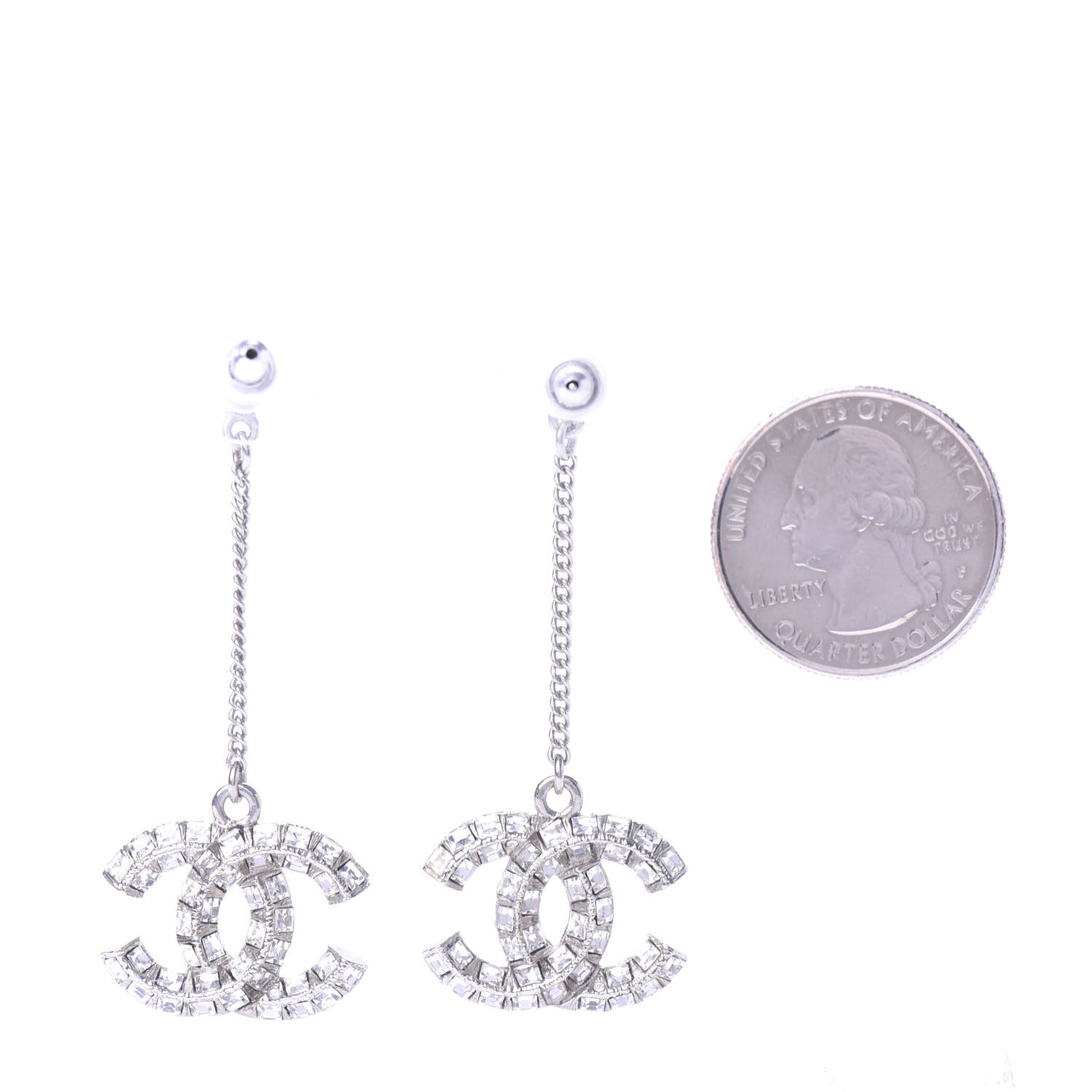 Chanel Crystal Baguette CC Dangle Earrings Silver 2 of 4