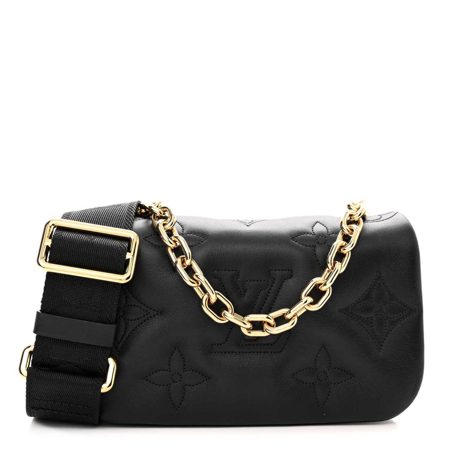 Louis Vuitton Calfskin Bubblegram Wallet On Strap Black 1 of 9