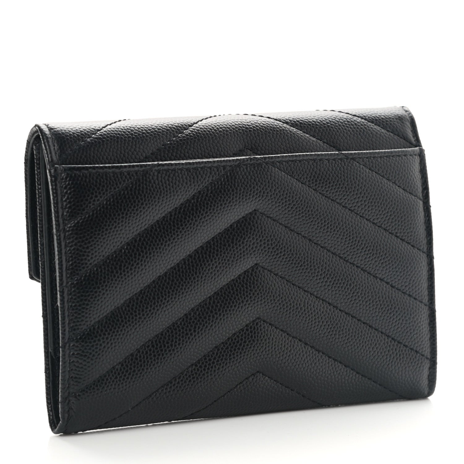 Saint Laurent Grain De Poudre Matelasse Chevron Small Monogram Passport Case Black 2 of 6