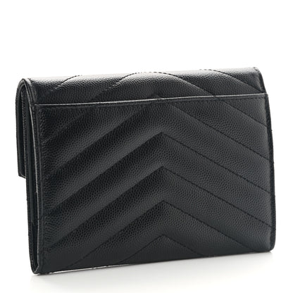 Saint Laurent Grain De Poudre Matelasse Chevron Small Monogram Passport Case Black 2 of 6