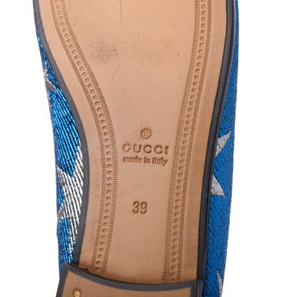 Gucci Lurex Calfskin Starry Sky Womens Jordaan Loafers 39 Bluette Silver 7 of 16