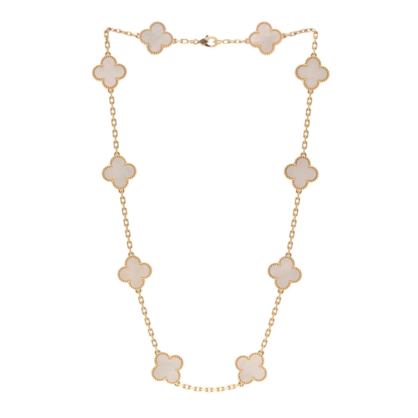18K Yellow Gold Mother of Pearl 10 Motifs Vintage Alhambra Necklace
