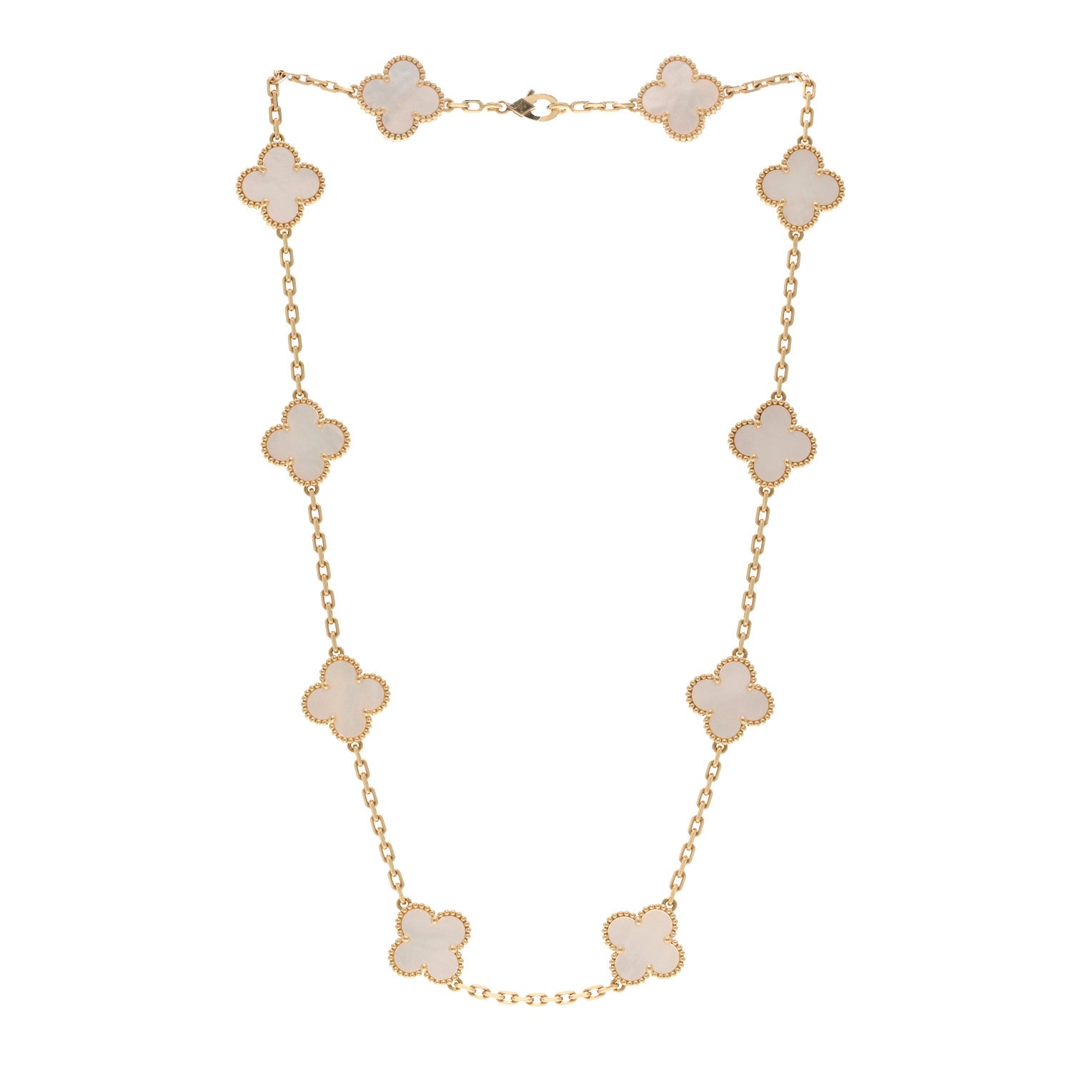 Van Cleef & Arpels 18K Yellow Gold Mother of Pearl 10 Motifs Vintage Alhambra Necklace 3 of 7